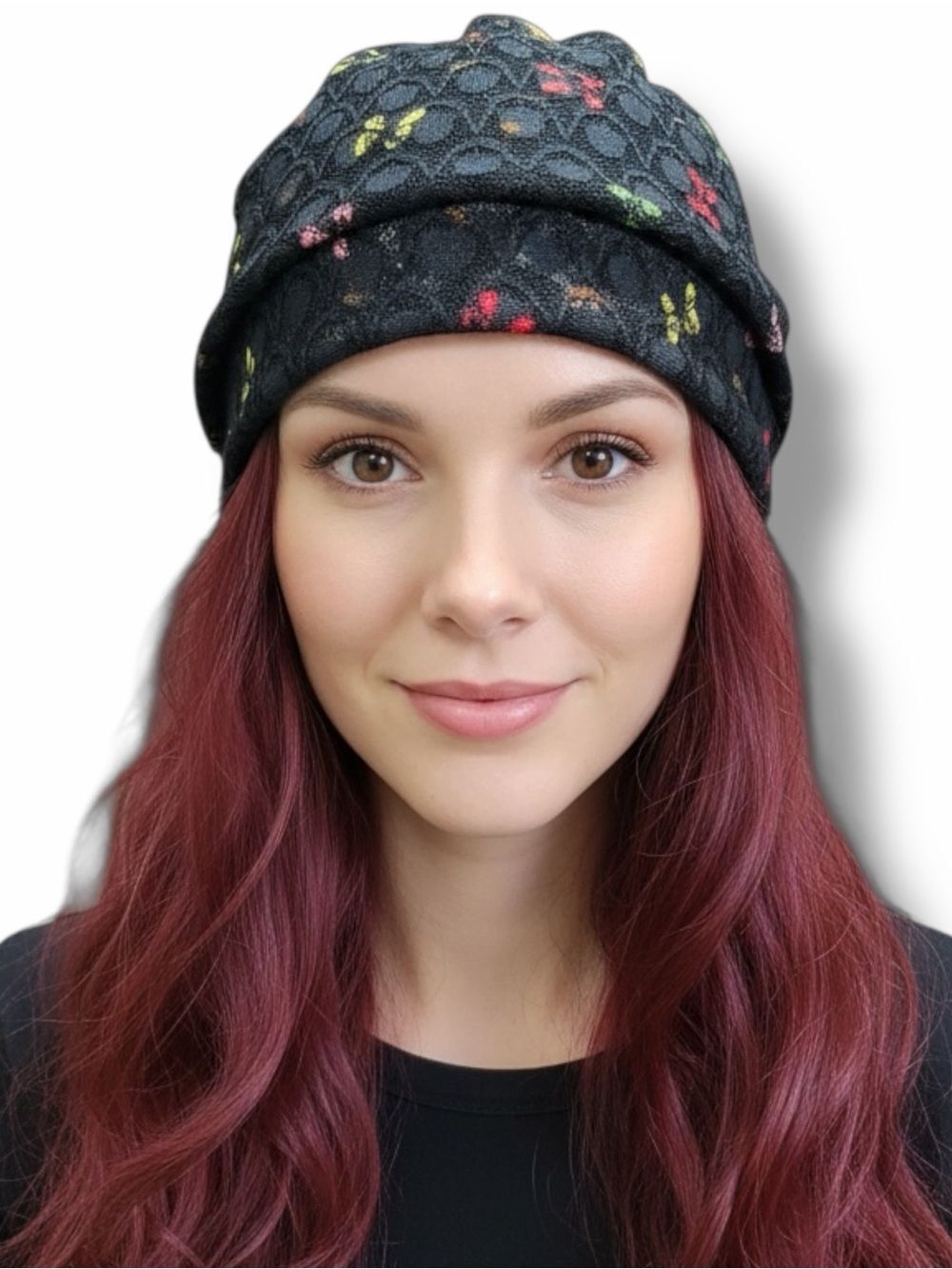 Black Colorful Cut Out Butterfly Lace  Beanies Skull Cap - NWT
